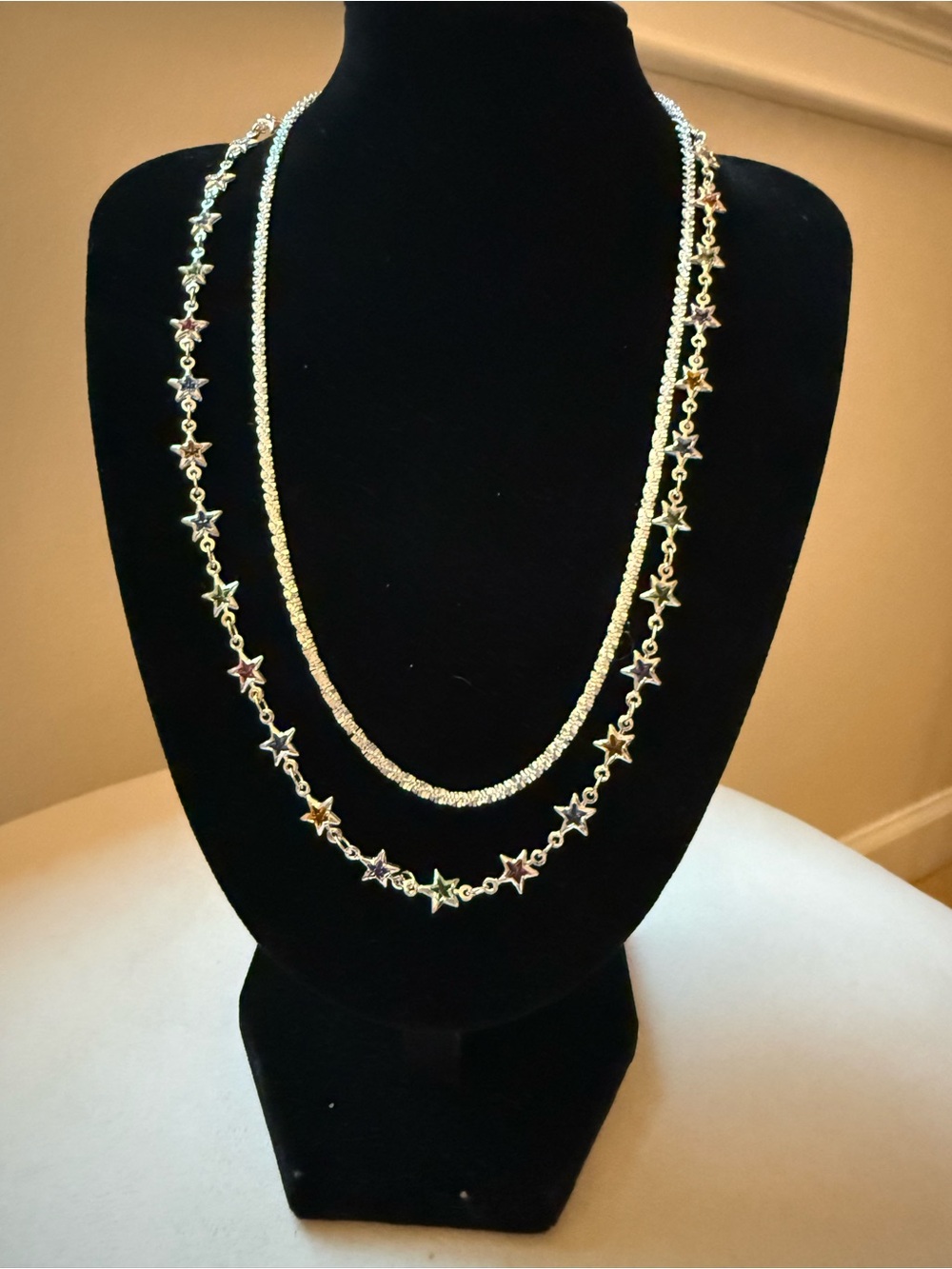 Silver Tone Layered Star Link Necklace and Rope Necklace Set